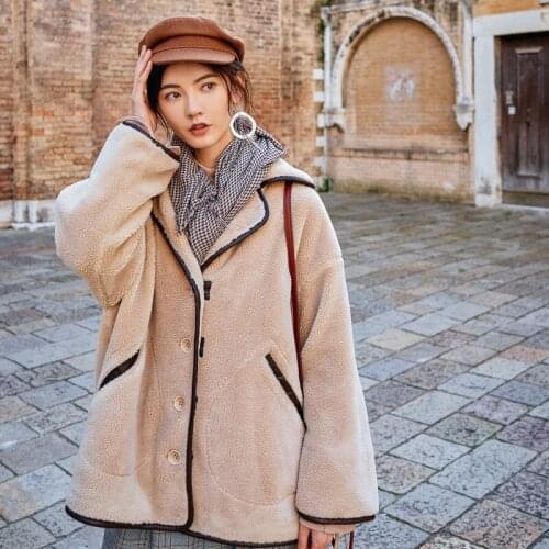 Winter Women High Quality faux lambswool Fur OverCoats Luxury short casual Thick Warm Plus Size Female 2019 beige free ship