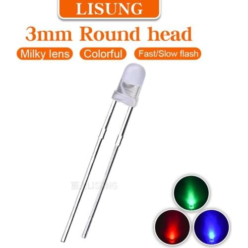 1000Pcs/Bag 3mm Rgb Led 7 color 2 Legs Fast Slow Flashing With ic Round Diffuse Milky Fullcolor Led Diode 2pins Through Hole
