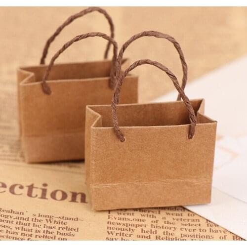 2PC 1:12 Dollhouse Miniature Mini Kraft Paper Bag Handbag Doll Shopping Bag