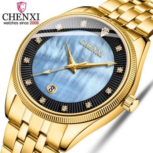 CHENXI Men Quartz Wristwatches Luxury Brand Man Golden Business Fashion Watch Mens Shell Dial Clock Dress Relogio Masculino