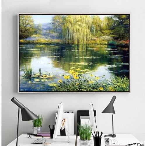 Cotton no frame Monets water lilies landscape canvas printings oil painting printed on cotton wall art decoration pictures