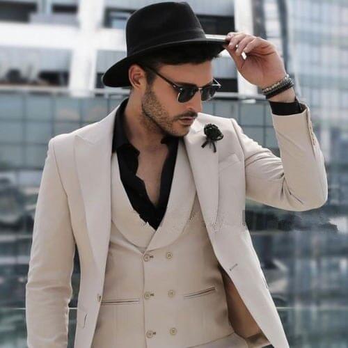 Custom Design Men Wedding Tuxedos Double Breasted Vest Men Business Dinner Prom Blazer 3 Pieces Suits (Jacket+Pants+Vest)