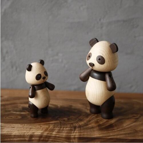 Chinese Elements National Treasure Small and Big Panda Handmade Dolls Ornaments Animal Doll Model Solid Wood Craft Creative Gift