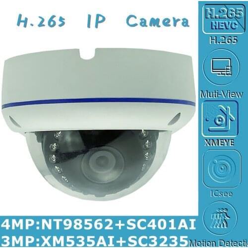4/3MP H.265 IP Metal Anti-Riot Ceiling Dome Camera NT98562+SC401AI 2560*1440 Onvif VMS XMEYE IRC Motion Detection Radiator P2P