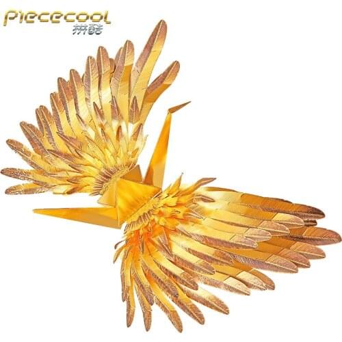Piececool 3D Metal Puzzle Figure Toy Gold Black Lucky Crane model Educational Puzzle 3D Models Gift jigsaw Toys For Children