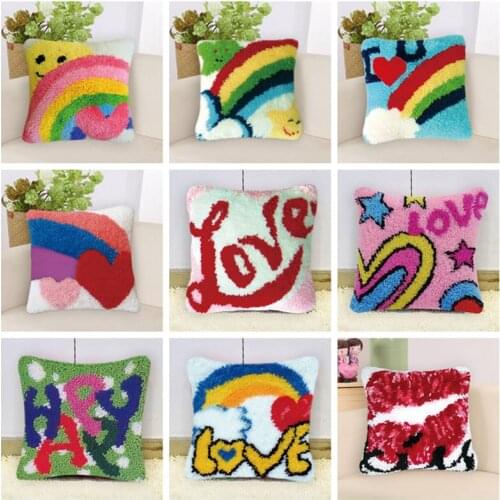 Cartoon Rainbow Rug Latch Hook Kits Crocheting Foamiran Latch Hook Rug Embroidery DIY Pillowcase Cushion Latch Hook Rug Kits