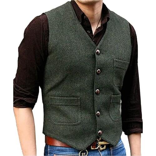 Mens Tweed Suit Business Vest Steampunk Waistcoat Jacket Victorian Style Groomman Clothing For Wedding Man