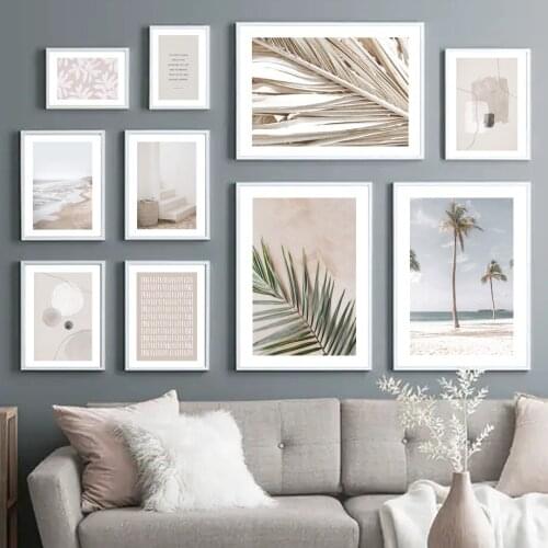 Wall Art Canvas Painting Palm Tree Leaf Beach Flower Abstract Line Nordic Posters And Prints Wall Pictures For Living Room Decor