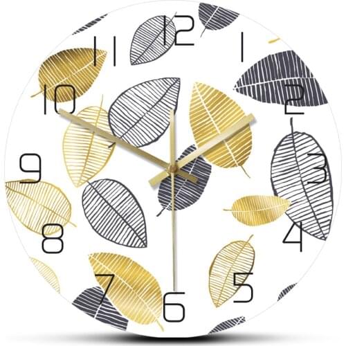 Golden And Black Leaves Minimalist New Nordic Fashion Wall Clock Modern Design Clocks Wall Home Decor Living Room Hanging Watch