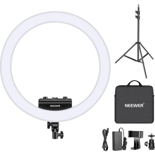Neewer Ring Light Kit [Upgraded Version-1.3cm Ultra Slim]-18 inches 3200-5600K Dimmable LED Ring Light with Light Stand ,Holder