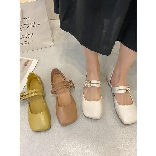 Gentle ladies casual shoes fashion shallow temperament square toe flat Mary Jane single shoes summer new style