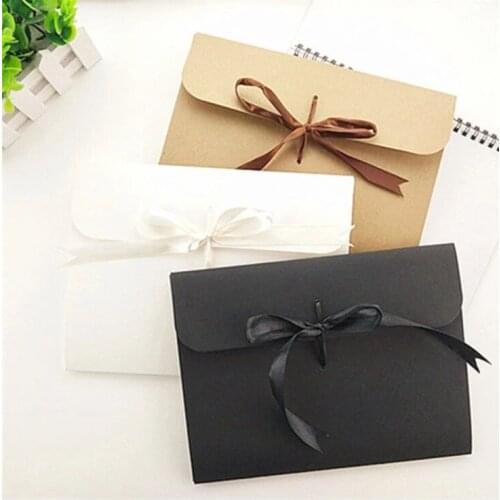 10/20/30Pcs Kraft Paper Bags Silk Ribbon Seal Carton Envelope Letter Postcard Photo Package Box Thick Kraft Paper Gift Box Pouch