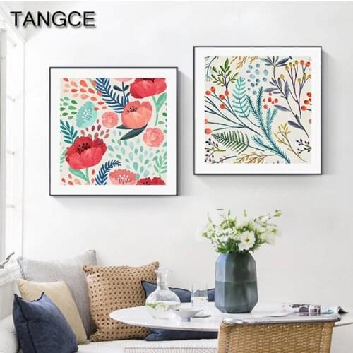 Nordic Style Green Plants Leaf Canvas Poster Print Modern Red Flowers Wall Art Painting Decoration Pictures Kids Room Home Decor