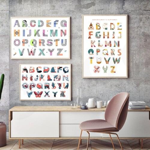 Scandinavian Alphabet Chart Wall Art Print Beige Abstract Animal Strip Style Shape Poster Room Decorative Pictures Home Decor