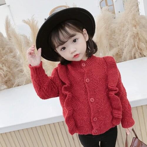 Girls Sweater Babys Coat Outwear 2021 Sweet Thicken Warm Winter Autumn Knitting Casual Cardigan Top Cotton Childrens Clothing