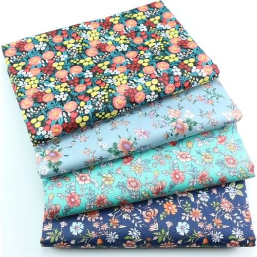 160x50cm Floral Blue Black Twill Cotton Sewing Fabric, Making Bed Sheet Quilt Cover Doll Clothes Dress Cloth