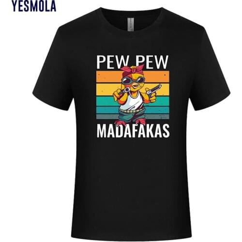 YESMOLA Pew Pew Madafakas Shirt Vintage Funny Black Duck Tshirt Men Digital Printing T-shirt Homme Short Sleeve Tops