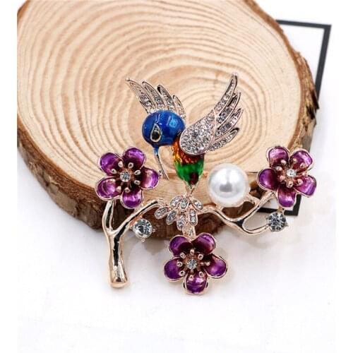 Cute Pearl Lovebirds on Branch Animal Brooches for Women Wedding Banquet Fashion Gold-color Bird Brooch Pins Jewelry Alloy