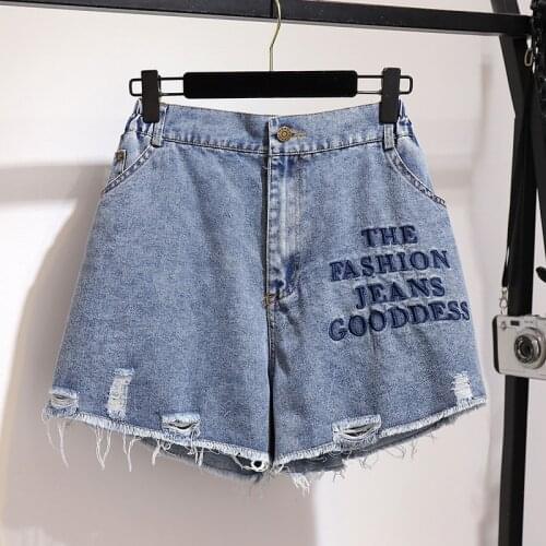 5XL 6XL Women Summer Shorts plus size loose letters embroidery Denim Jeans Sexy Ripped Hole Girl Casual Hot Short JC161