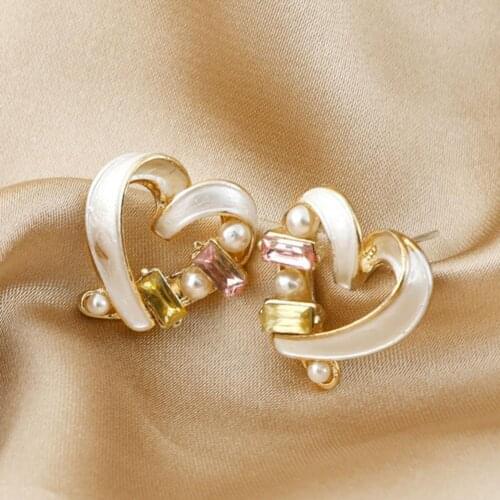 Women Fashion Love Heart Shape Ear Stud Faux Pearl Cubic Zirconia Earrings Fashion Geometric Earrings Earrings For Wedding Party