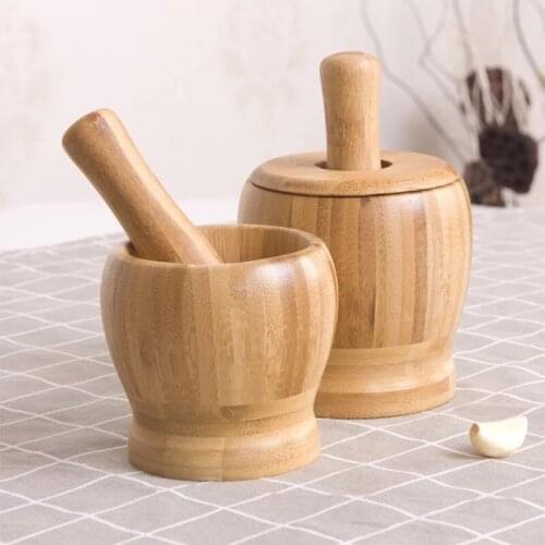 1PC Banboo Multi-Functional Garlic Press And Manual Spices Mortar Pestle Set Grinder Kitchen Tools
