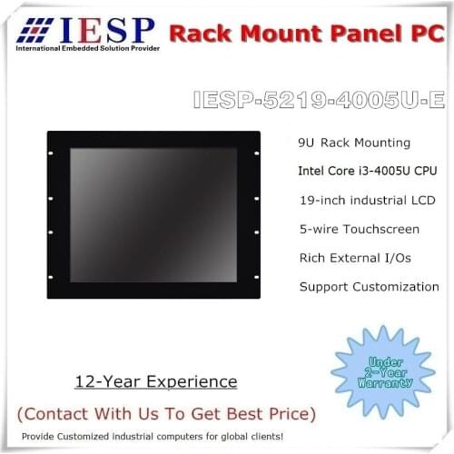 19 inch Rack mount Industrial Panel PC, Core i3-4005U CPU, 4GB RAM, 64GB SSD, 4*RS232, Touch panel pc, industrial computer