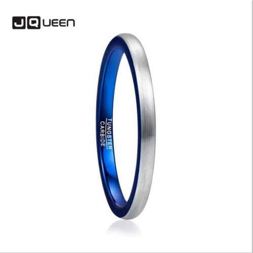 2mm Womens Tungsten Ring Brushed Inner Blue Carbide Engagement Ring Silver Color Simple Ring For Party Daily Jewelry