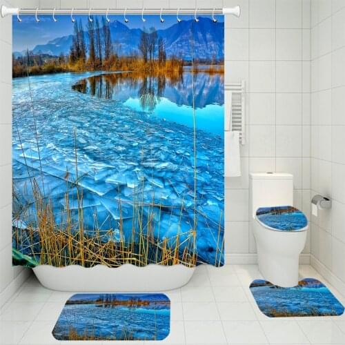 3/4 Piece Blue Ice World Bathroom Accessories Waterproof Shower Curtain Toilet Lid Cover Bath Carpet Bathtub Decor Bathroom Set