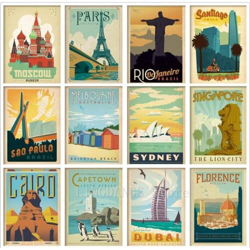 5D DIY Diamond Painting PARIS/ROME/SPAIN/SYDNEY /RUSSIA VINTAGE TRAVEL Signs Diamond Mosaic Embroidery Cross Stitch Home Decor