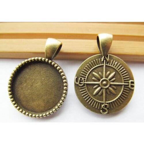 8pcs Heavy Antique Bronze/Anque Silver tone Vintage Compass Base Setting Pendant Charm/Finding,20mm Cabochon/Cameo Tray Bezel