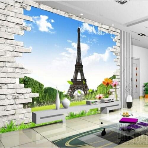 Wellyu Custom large - scale mural 3D brick wall Eiffel Tower TV backdrop non - woven wallpaper papel de parede para quarto