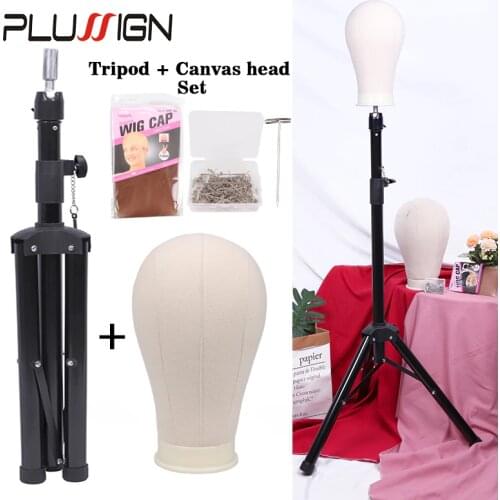 Big Black Adjustable Tripod Wig Stand With Mannequin Head For Wigs Making Display Canvas Block Durable 21 22 23 24 25Inch