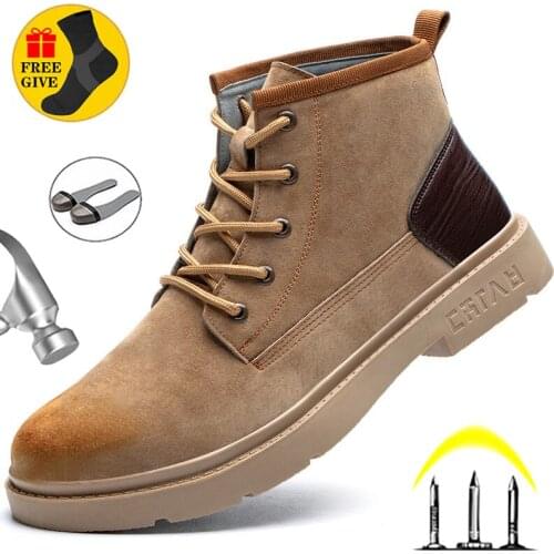New Winter Boots Work Safety Shoes For Martin Boots Genuine Leather Shoes Men Boots Anti-piercing Steel Toe Shoes Work Sneakers