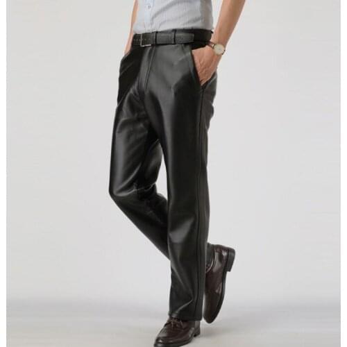 Plus velvet thick leather pants mens feet pants fashion loose motorcycle pu trousers for men personality pantalon homme winter