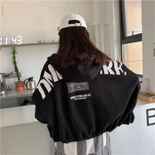 Black Hoody Women Tops Jacket BF Style Female Casual Sweatshirt Autumn Long Sleeve Streetwear Korean Ulzzang Hip Hop Coat Tops
