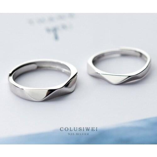 Colusiwei Simple Rhombus Cut Promise Rings for Lovers Adjustable Couple Rings 925 Sterling Silver Anniversary Gift Jewelry