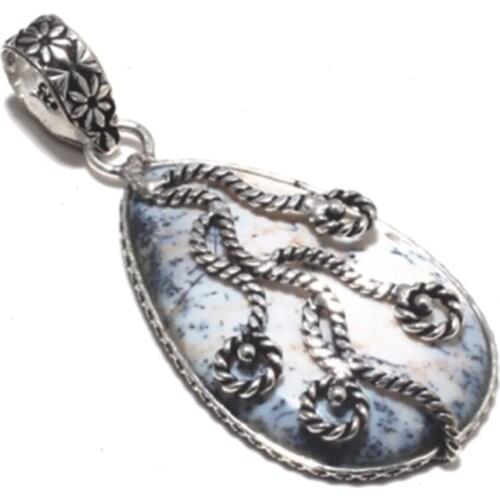 Dendrite Opal Pendant Silver Overlay over Copper , 60 mm , P7417