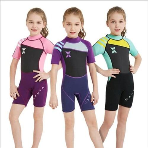 Children 2.5MM Neoprene Diving Suit Wet Girls One-Piece Wetsuit Swim Jump Suit Short Sleeve Warm Sunscreen Jellyfish Diving Suit