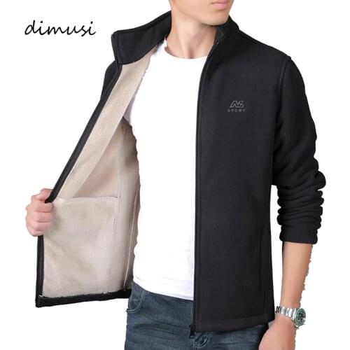 DIMUSI Winter Mens Jackets Casual Outwear Thick Velvet Thermal Jackets Mens Slim Fit Stand Collar Fleece Warm Jackets Clothing