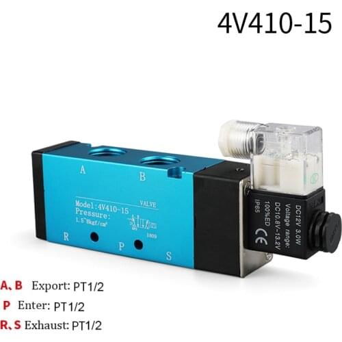 Pneumatic Valve Electric Solenoid Valve 4v410-15 Control Air Gas Magnetic 5 Way 2 Position DC12V 24V AC110V 220V Coil Volt
