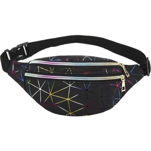 Holographic Waist Bags Women Fanny Pack Female Belt Bag Geometric Packs Patchwork Chest Phone Pouch