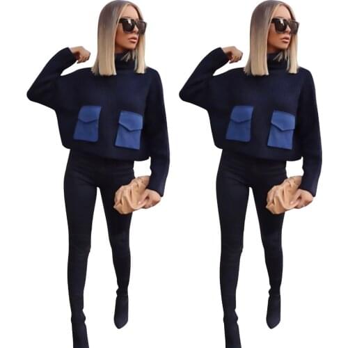 Hot Selling Womens Autumn And Winter High Collar Sweater Splicing Jacket