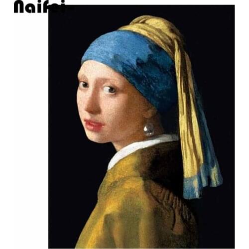 Famous Painting Diamond embroidery Pearl Girl,5d Diy Diamond Painting Full Square/Round Diamond Mosaic Rhinestones Wall Art