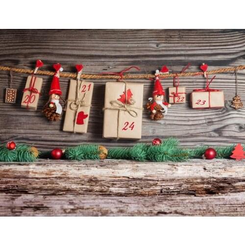 VinylBDS Christmas Photography Backdrops Wood Floor Background Merry Christmas Red Beads For Children Photo Studio Backdrop