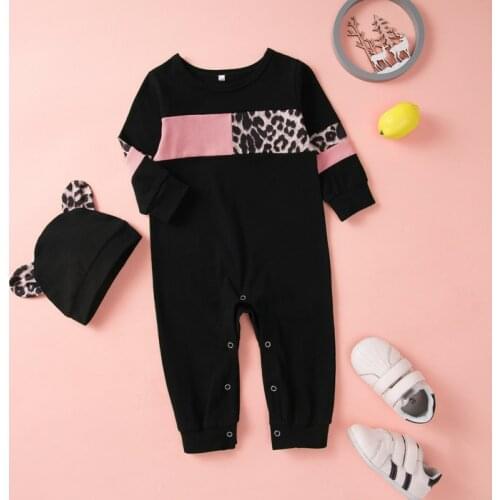 Long Sleeved Romper +Hat Baby Rompers Newborn Baby Girls Boys Clothes Cotton Long Sleeves Baby Pajamas Patchwork Babys Sets