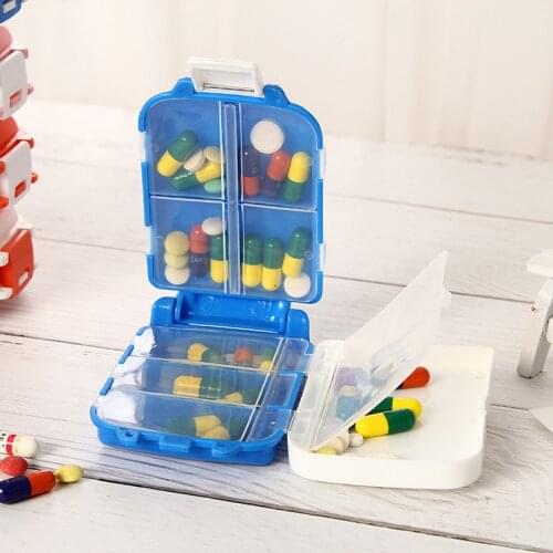 Pill Box Mini 8 Grids Medicine Tablet Week Pillbox Case Container Organizer Health Care Drug Travel Divider Portable Blue Tool