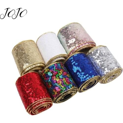 JOJO BOWS 75mm 2y Sequin Ribbon For Craft Gold Line Edge Tape For Needlework Home Textile Apparel Sewing Materials DIY Hair Bows