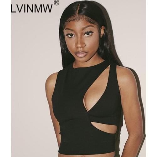 LVINMW O Neck Sleeveless Solid Sexy Hollow Out Wardrobe Slim Stretchy Casual Trendy Women Tank Basic Patchwork Skinny Crop Top