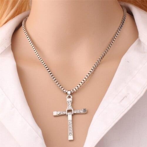 Small Cross Pendant Necklace Women Girl Kids,Mini Charm Pendant Silver Color Jewelry Crucifix Christian Ornaments