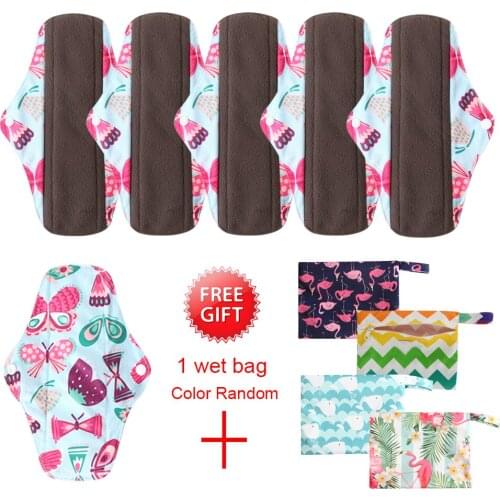 Reusable Sanitary Towels Washable Menstrual Cloth Sanitary Pads Bamboo Cotton Feminine Hygiene Napkin (5pcs+ 1 free bag)